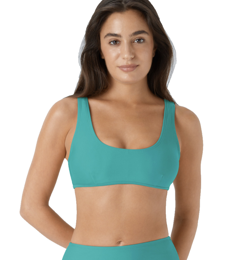 Halara Bikini Top Size XXS NWOT Teal Blue Scoop Neck Padded Athletic Swimwear